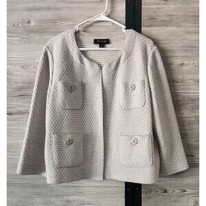 St. John Tweed Jacket Blazer White Grey Mix Size 14 Pristine